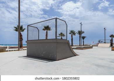 Empty Skate Park Ramp Outdoor In Seaside Beach