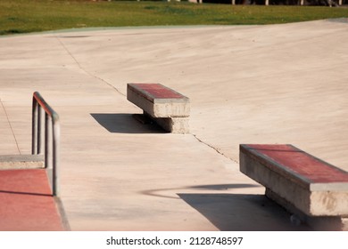 Empty Skatepark, Skateboarding Park In City On Sunny Day
