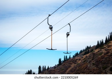 An Empty Ski Lift At A Ski Resort. Elevator On The Mountain