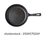 Empty skillet cast iron pan isolated on white background.