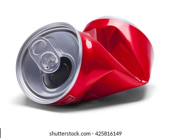 Empty Smashed Soda Pop Can Isolated On White Background.