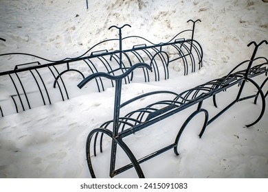 An empty snow-covered bike park on a winter day - Powered by Shutterstock