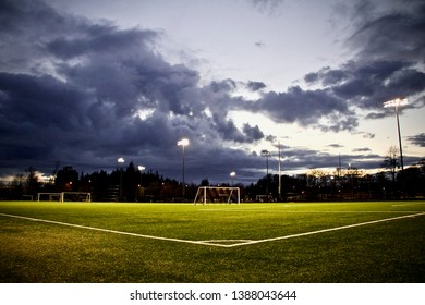 Empty Soccer Field Near Dusk