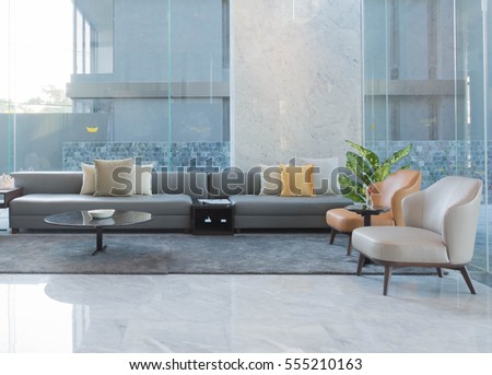 empty sofa and chair interior decoration in hotel lobby