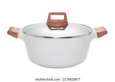 Empty Soup Pot Made Of Forged Aluminum With Non-stick Coating 
Isolated On White Background. 