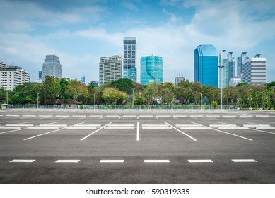 Empty Space In City Park Outdoor Asphalt Parking Lot