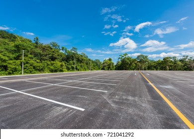 Empty Space Parking Lot Outdoor In Public Park.