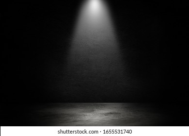 Empty space of Studio dark room black concrete wall and spotlight with concrete floor. - Shutterstock ID 1655531740