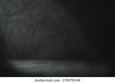 Empty Space Of Studio Dark Room Concrete Floor Grunge Texture Background With Light Shading.