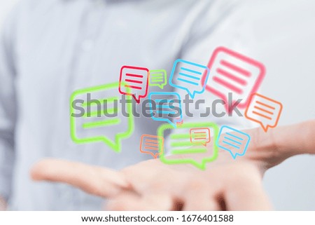 Empty speech bubble hands feedback communication.