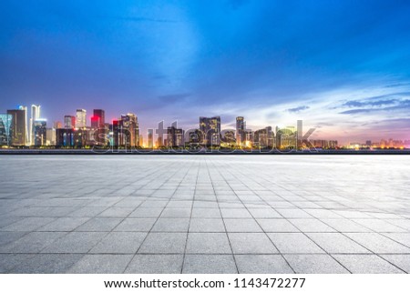 empty square with city skyline
