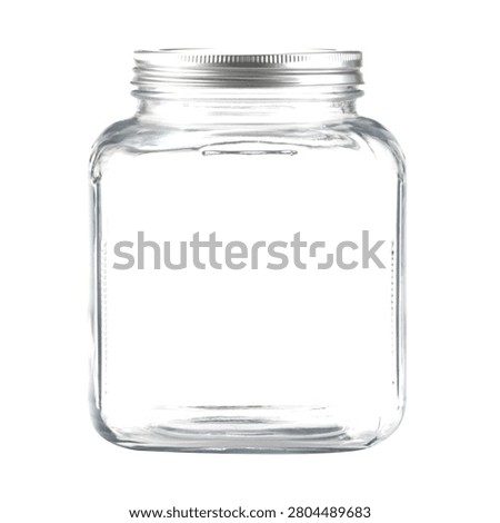  Empty Square Clear Glass Jar with Metal Screw Lid Isolated on White Background