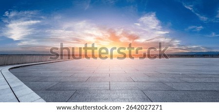 Empty square floor and beautiful sky clouds at sunset