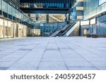 Empty square floor and city glass building landscape