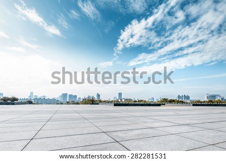Empty square and floor with sky