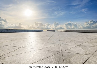 Empty square floor and sky clouds with sun nature background