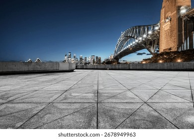 empty square front of sydney harbor bridge at night,sydney,australia.