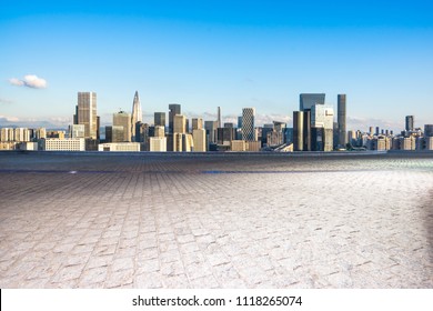 empty square with panoramic city skyline - Shutterstock ID 1118265074