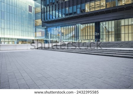 Empty square platform and commercial building background