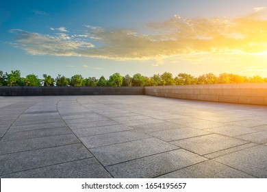 Empty Square Platform And Woods Background Landscape