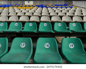 Empty stadium seats, front view