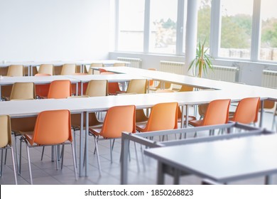 Empty Staff Canteen With Large Window