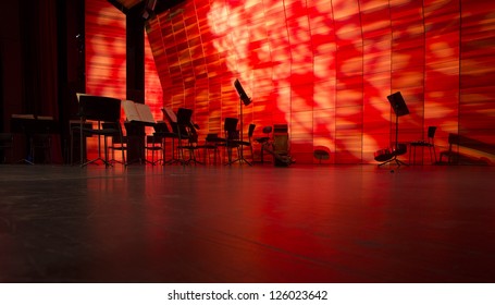 Empty stage in red lighting