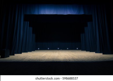 An Empty Stage Of The Theater, Lit By Spotlights Before The Performance