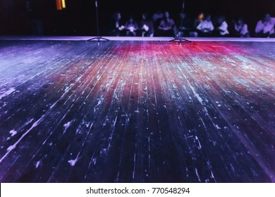 An Empty Stage Of The Theater, Lit By Spotlights Before The Performance