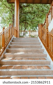 Empty Stair Step With Wood Banister