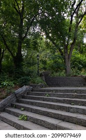 Empty Staircase At Morningside Park In Morningside Heights Of New York City With Green Trees