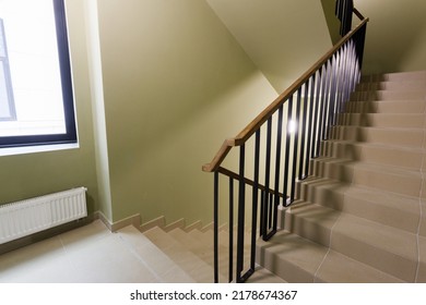 an empty staircase in an office building with no elevator and no people. High quality photo