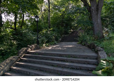 Empty Stairs And Walkway At Morningside Park In New York City During The Summer