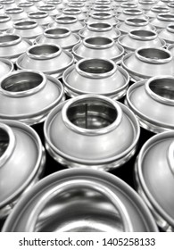 Empty Steel Aerosol Cans On Production Line In Factory