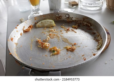 An Empty Steel Plate After Eating. It' Was A Plate Of Eggs And Tomatoes