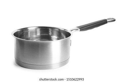 Empty Steel Sauce Pan Isolated On White