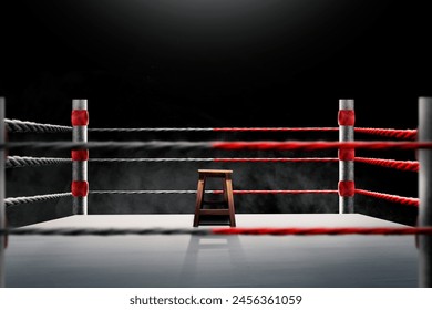 An empty stool inside the ring with no people in the gym. Place for boxing, wrestling, presentation of match, competition - Powered by Shutterstock