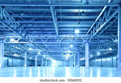 Empty storehouse toned in the blue color