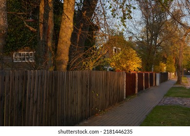 Empty Street (asphalt Road) Of A Small Town (village). Traditional And Modern Houses, Cottages. Tourism, Vacations, Home Office, Guest House, Real Estate Development, City Gardening, Lifestyle