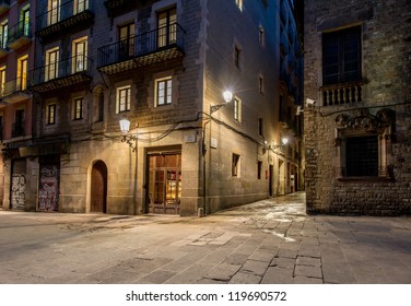 Empty street of Barri Gotic at night, Barcelona