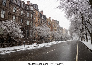 Empty Street In Boston Back Bay During A Snow Storm