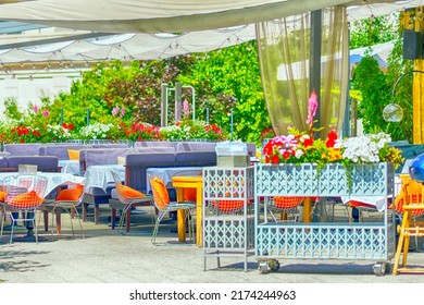 Empty Street Cafe On A Bright Sunny Day