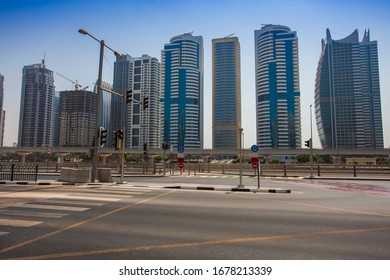 Empty Street Intersection In Dubai City, United Arab Emirates