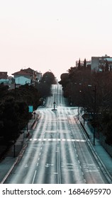 Empty Street In The Middle Of The Day In Split, Croatia. Busy Highway Empty After Global Quarantine During Corona Virus Outbreak