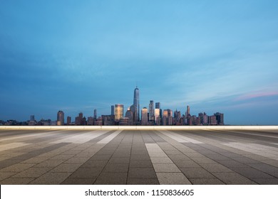 Empty Street With Modern City New York As Background