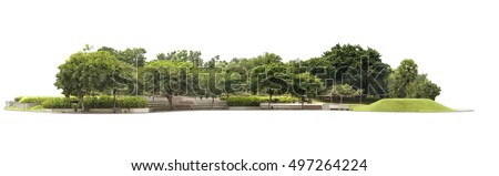 Empty street at the nice and comfortable great garden isolated at white background