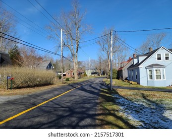 An Empty Street In A Rural Neighborhood. 