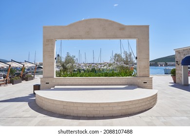 Empty Street Stage Arena In A Resort Town. City Venue For Performances