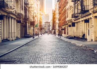 Empty street at sunset time in SoHo district in Manhattan, New York