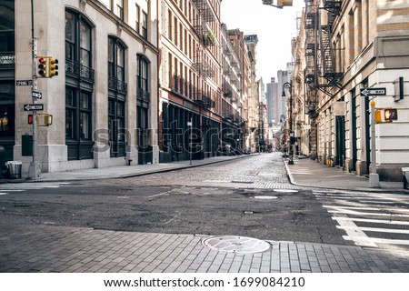 Empty street at sunset time in SoHo district in Manhattan, New York